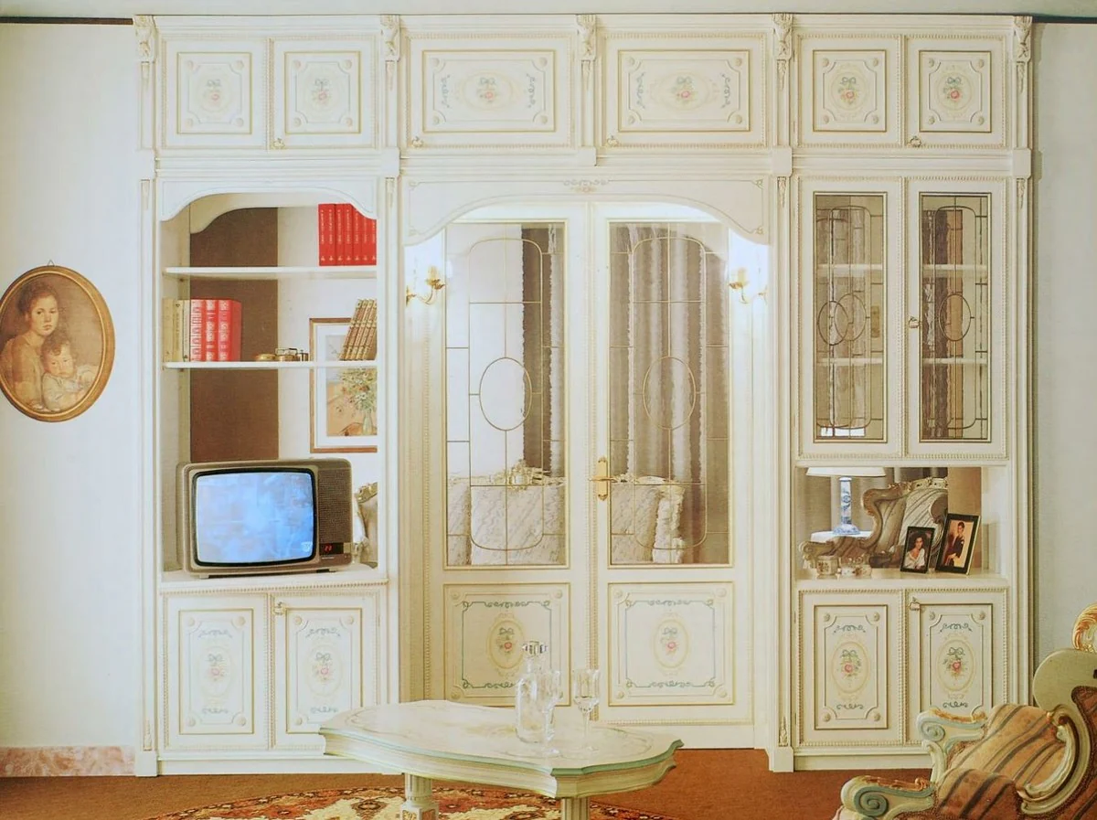 Casa Padrino gabinete barroco de lujo blanco / multicolor / oro - Gabinete de sal¨®n de estilo barroco de madera maciza - Muebles de sal¨®n barrocos - Calidad de Lujo - Hecho en Italia