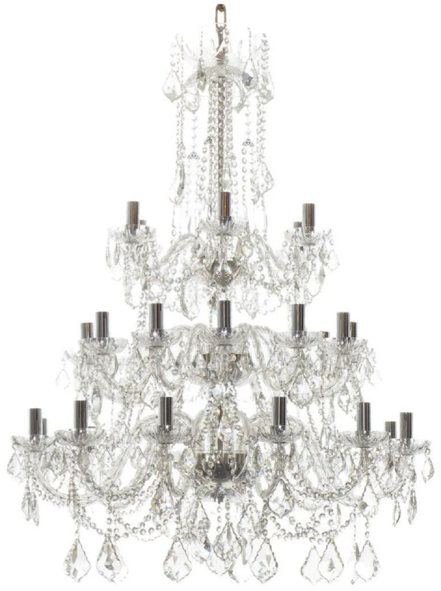 Casa Padrino araña de luces barroco de lujo plata Ø 95 x A. 105 cm - Magnífica lámpara de araña con cristal fino y brazos de cristal - Noble & Magnífico