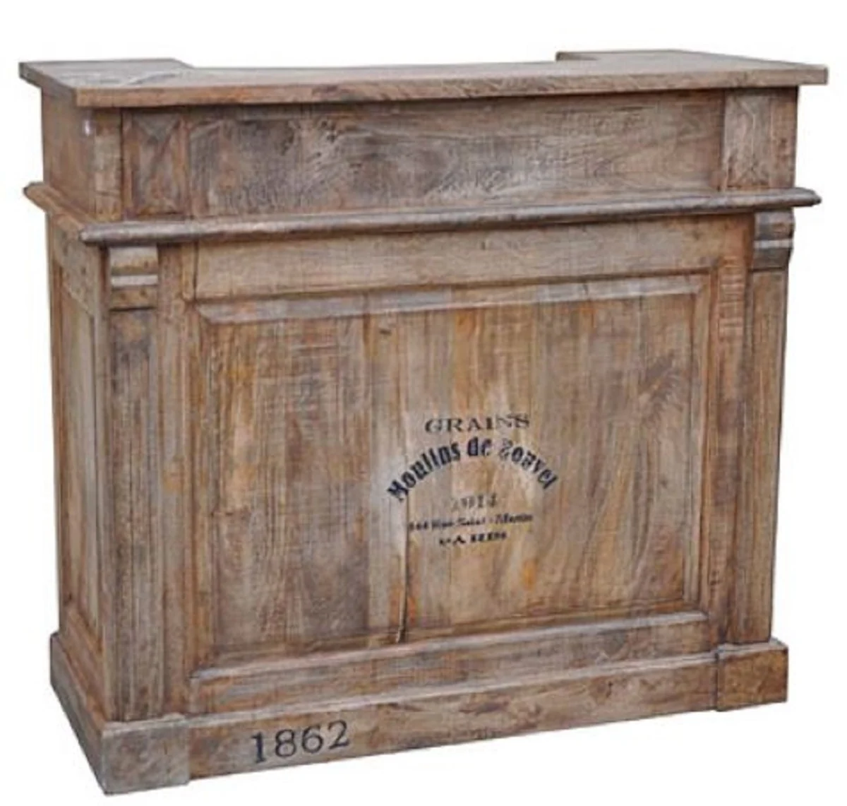 Casa Padrino mesa de bar estilo campestre con 2 cajones natural 120 x 50 x H. 109 cm - Mueble Bar - Mostrador Barra - Muebles de Estilo Campestre