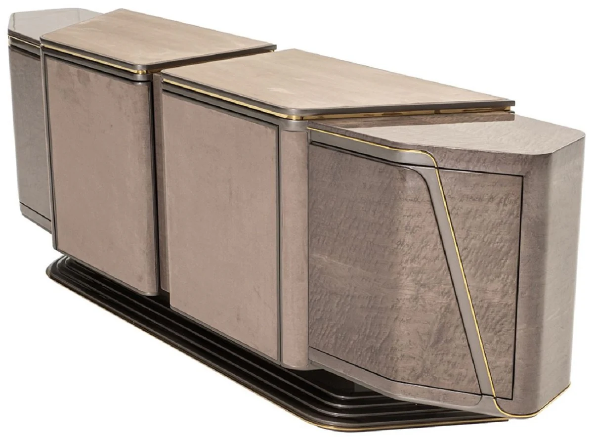 Casa Padrino aparador de lujo gris / oro 251 x 50 x A. 86 cm - Armario de madera maciza con 4 puertas - Muebles de lujo - Muebles de hotel - Interiores de lujo