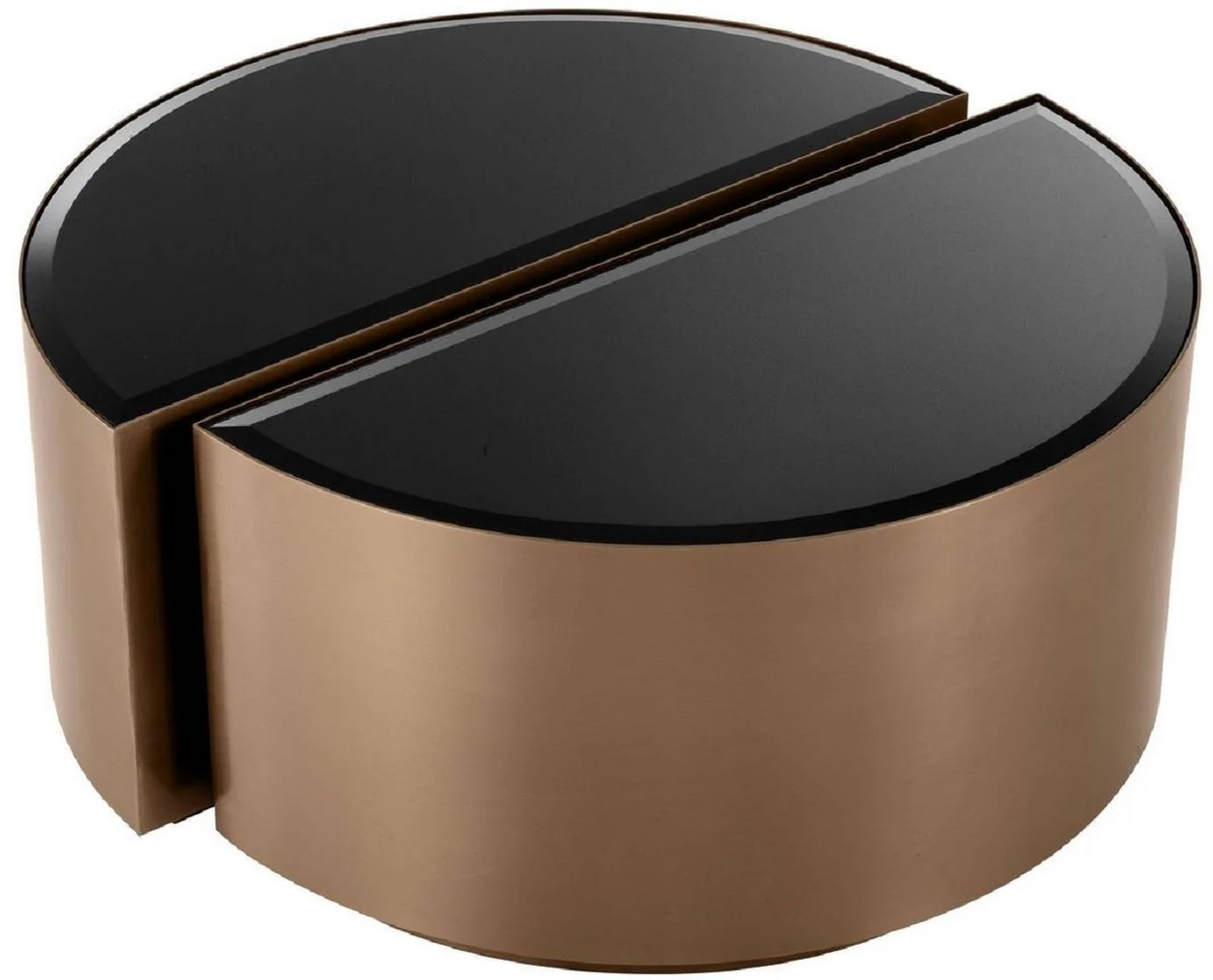 Casa Padrino conjunto de mesa auxiliar de lujo cobre / negro - 2 Mesas semicirculares de acero inoxidable con tapas de vidrio biselado - Muebles de sala de lujo