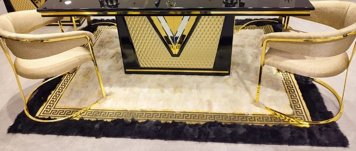 Casa Padrino alfombra de lujo crema / oro / negro 170 x 240 cm - Alfombra de pelo rectangular