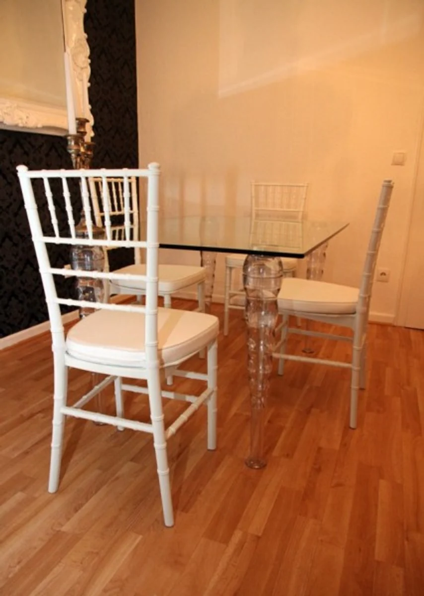 Designer Acrylic Dining Set Black / White - Ghost Chair Table - polycarbonate furniture - a table and 4 chairs - Casa Padrino
