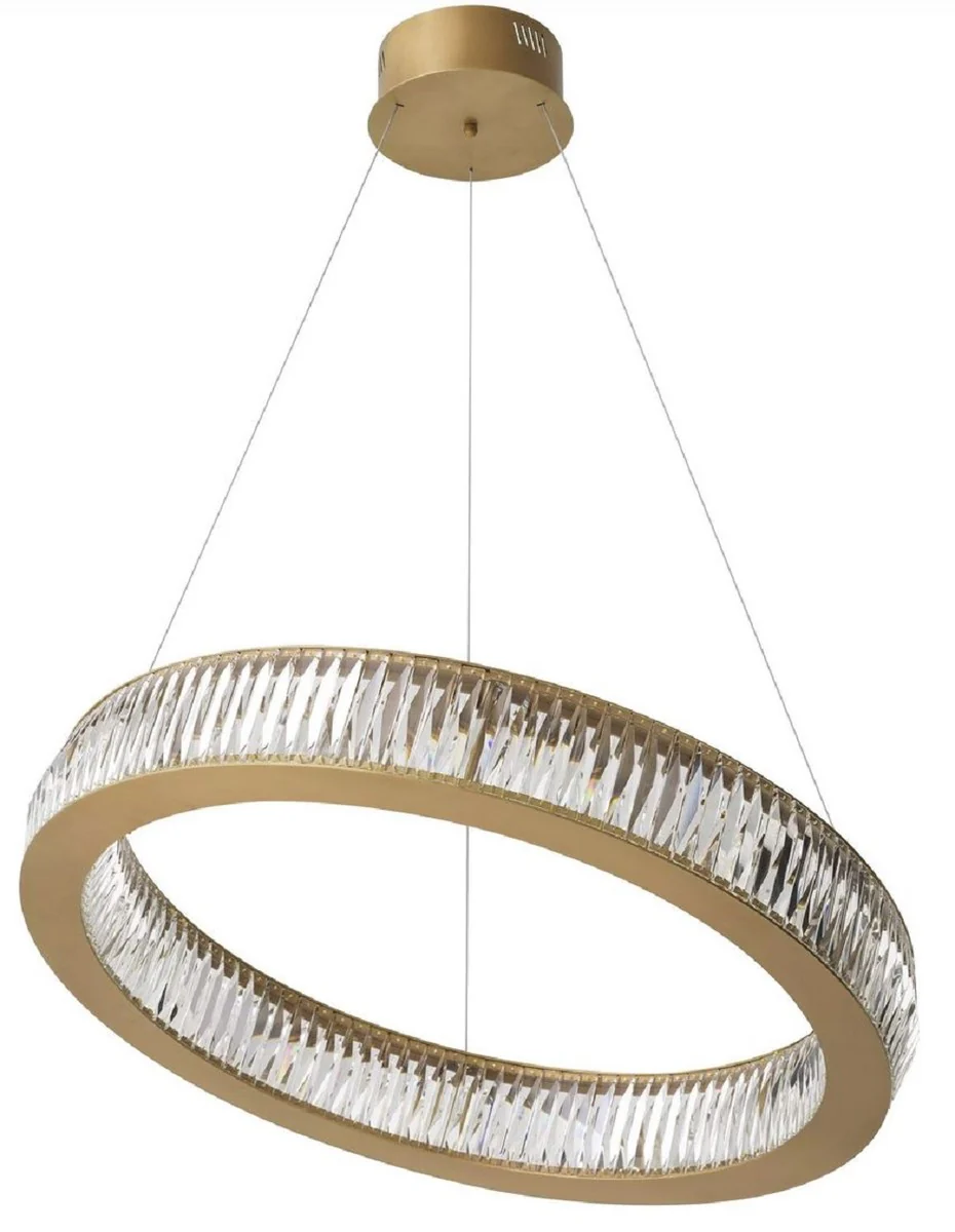 Casa Padrino lámpara de araña LED de lujo latón antiguo Ø 91 x A. 13-200 cm - Lámpara de araña de salón redonda con cristal - Calidad de Lujo