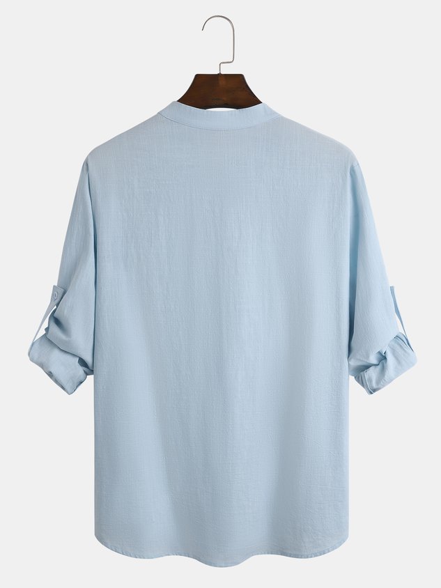 Cotton Linen Plain Color Casual Long Sleeve Shirt