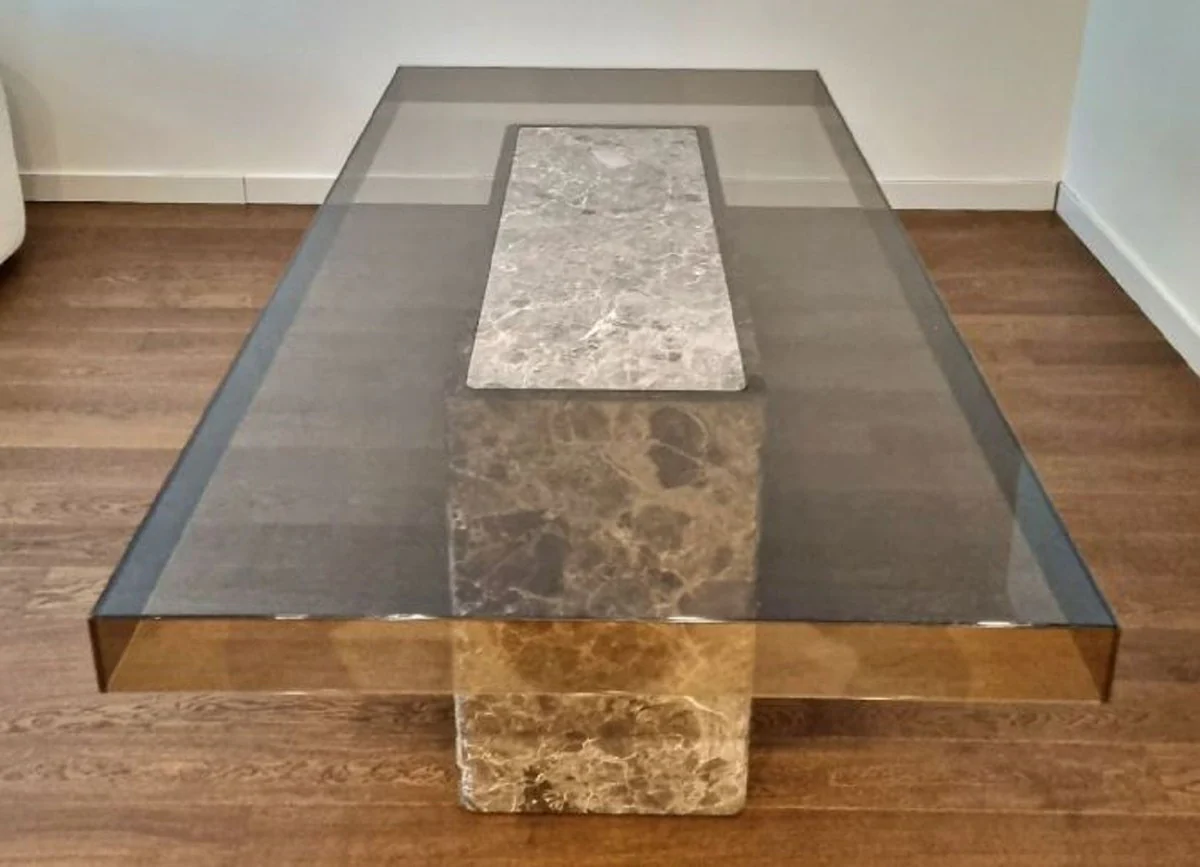 Casa Padrino mesa de comedor de lujo gris 200 x 100 x A. 75 cm - Mesa de cocina de m¨¢rmol con tablero de vidrio - Muebles de comedor - Muebles de m¨¢rmol - Muebles de lujo