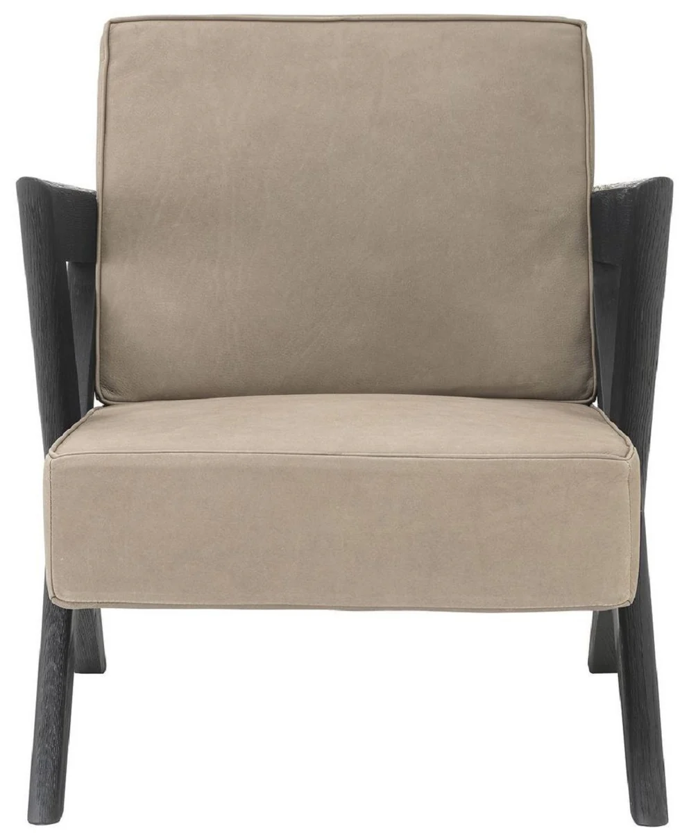 Casa Padrino sill¨®n de piel genuina de lujo beige / negro 63 x 79 x A. 76 cm - Sill¨®n de sal¨®n con cuero fino de b¨²falo - Muebles de Lujo