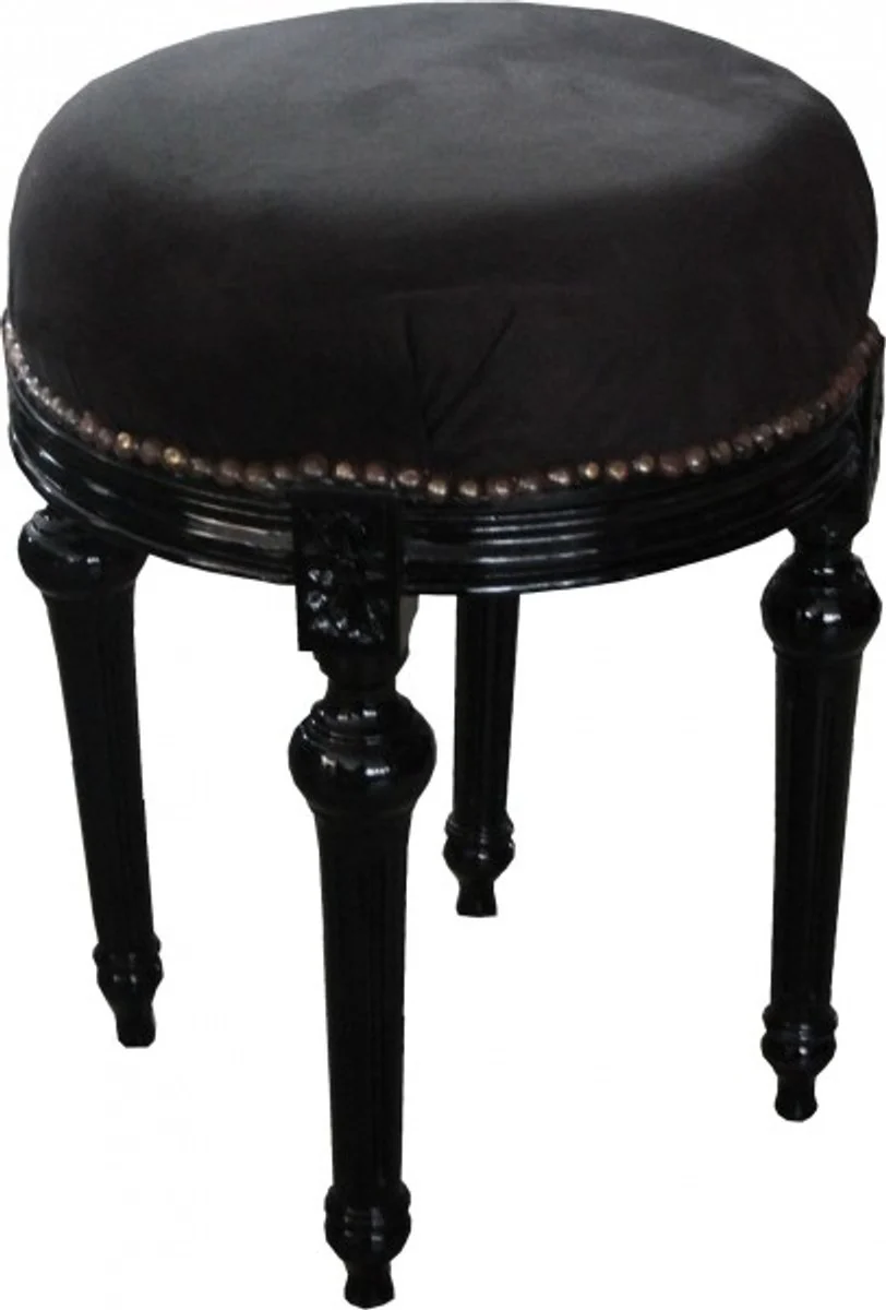 Casa Padrino barroco de heces - taburete redondo Negro / Negro - taburetes muebles barrocos