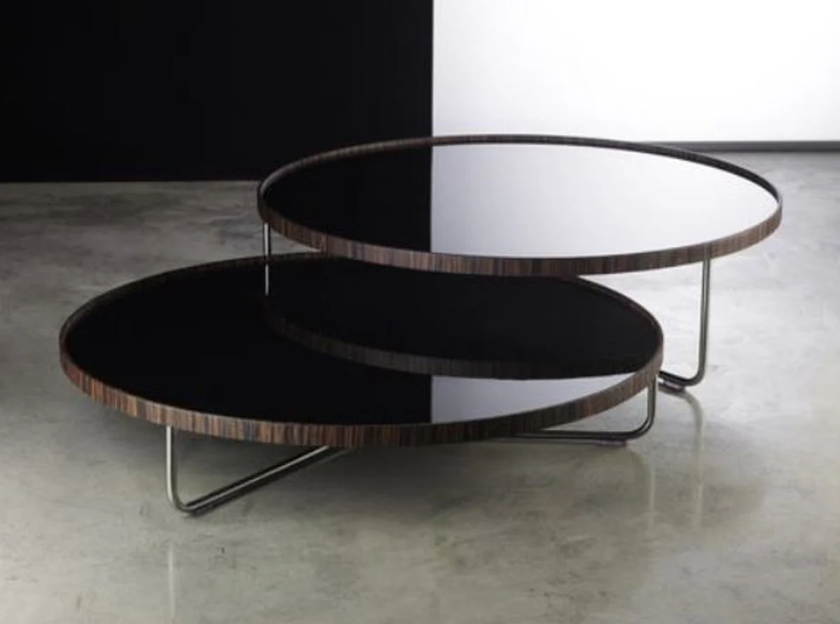 Casa Padrino conjunto de mesa de centro de lujo marr¨®n / plata / negro - 2 Mesas de sal¨®n con tapa de vidrio - Muebles de sal¨®n de lujo