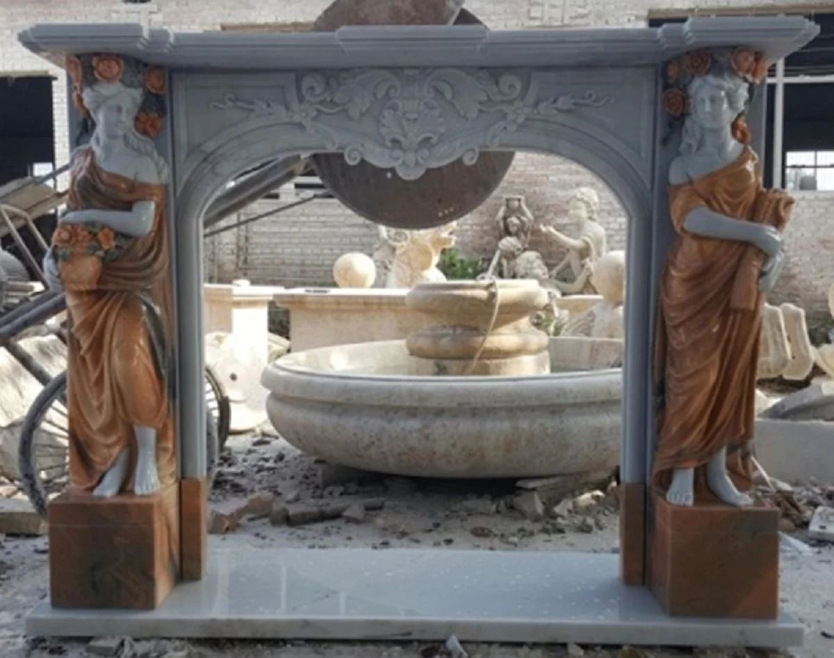 Casa Padrino marco de chimenea de m¨¢rmol barroco de lujo gris / naranja / verde 200 x A. 143 cm