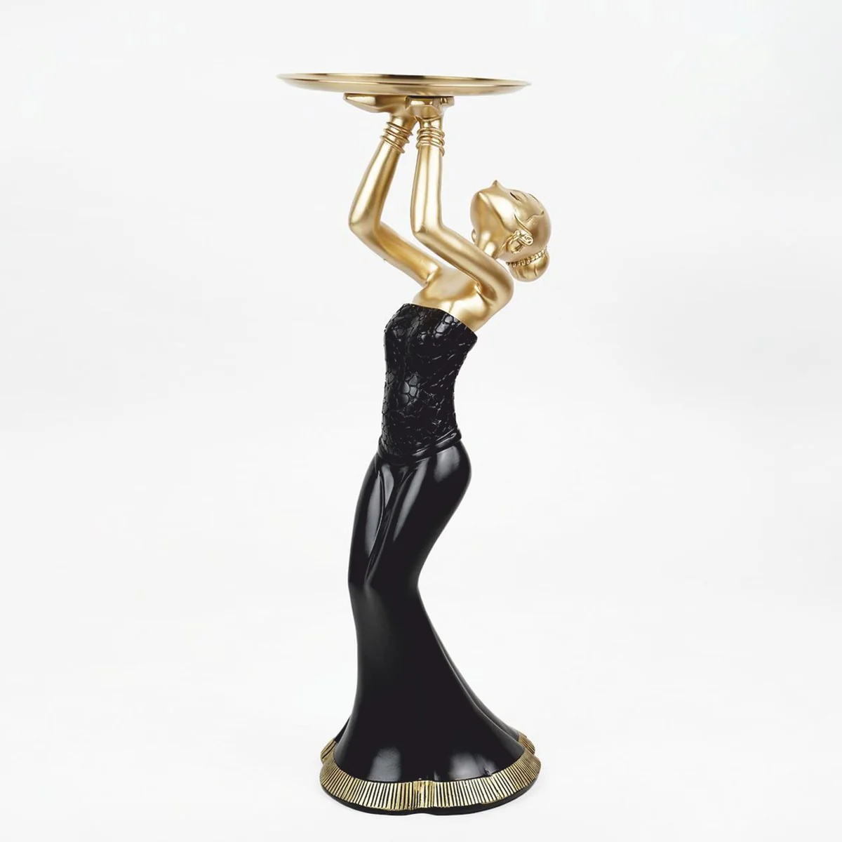 Casa Padrino figura decorativa dama con bandeja negro / oro A. 85 cm - Escultura decorativa