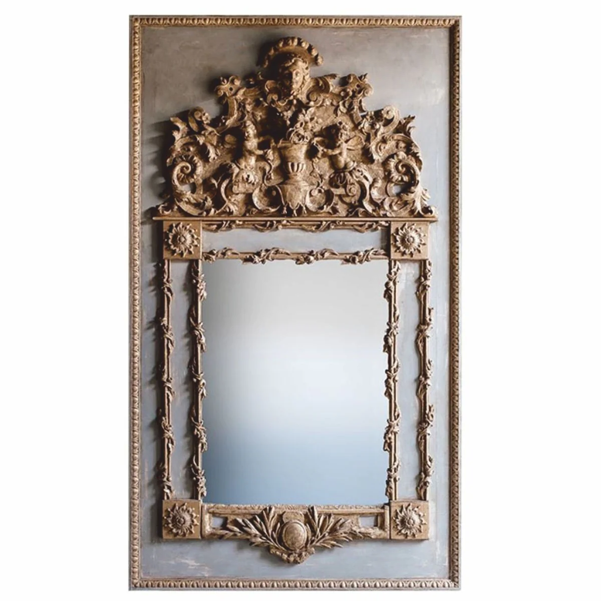 Casa Padrino Espejo Barroco de Lujo Gris / Oro Antiguo Al. 187 cm - Hecho en Italia