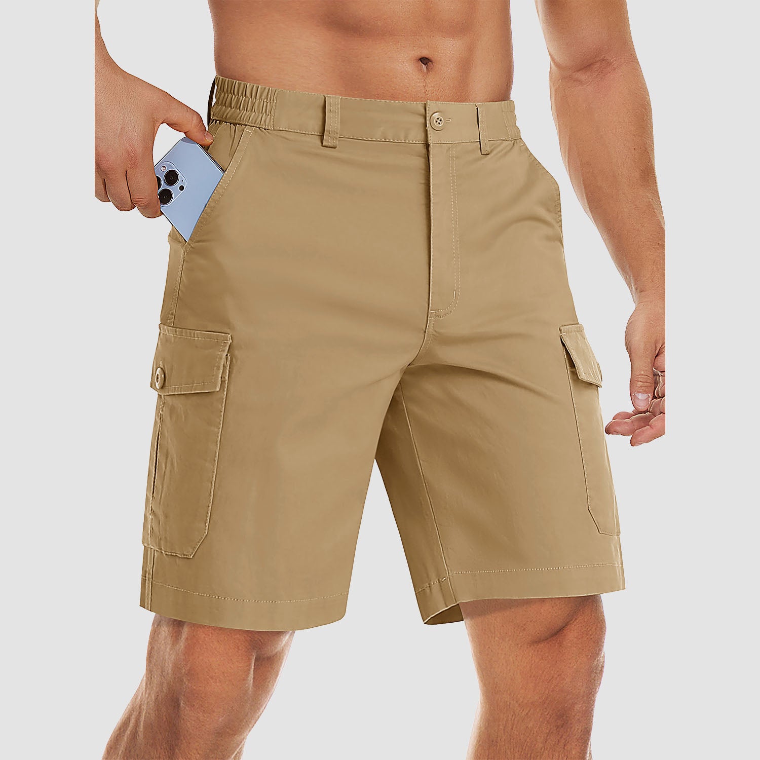 Men's Cargo Shorts with Multi Pockets for Work Elastic Waist Casual Cotton Shorts