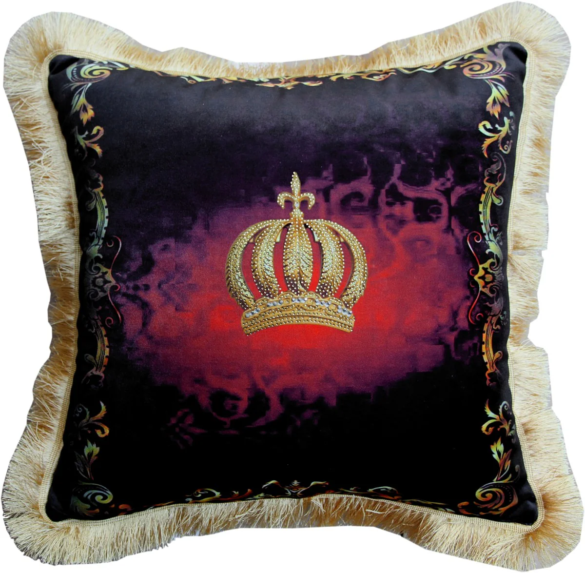 Harald Gl??ckler Pomp??s by Casa Padrino Almohada de Lujo Corona Negro / Rojo Burdeos / Oro - Tejido de Terciopelo M¨¢s Fino - Gl??ckler Almohada Decorativa con Pedrer¨ªa