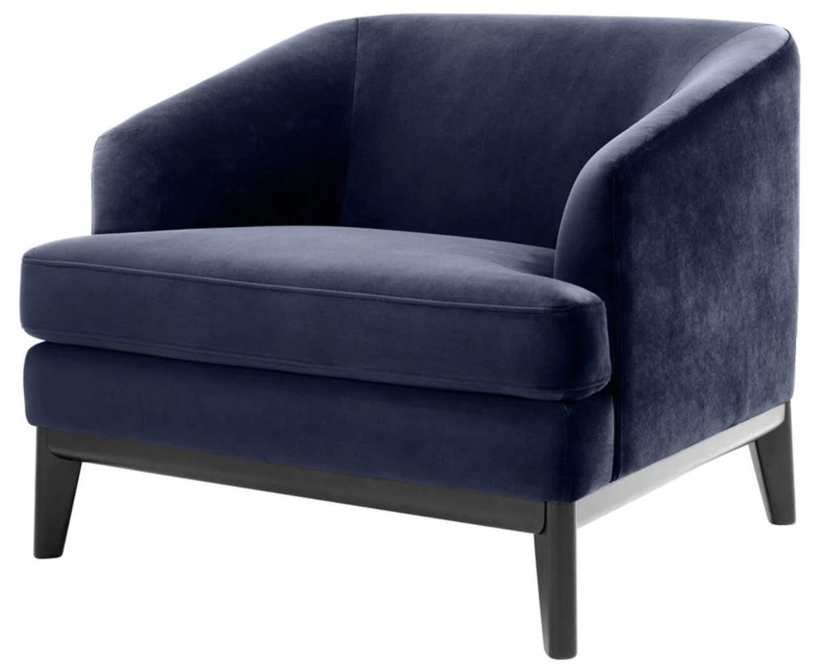 Casa Padrino Sillón de Lujo Azul Medianoche / Negro 85 x 90 x H. 75 cm - Sillón de Salón