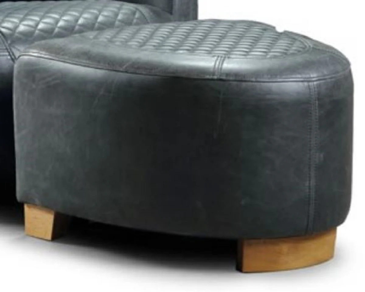 Casa Padrino reposapi¨¦s de cuero de lujo azul vintage / marr¨®n claro 60 x 59 x A. 35 cm - Taburete de Cuero Genuino - Muebles de Sal¨®n - Muebles de Cuero Genuino