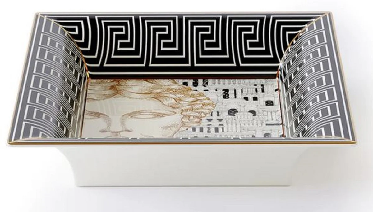 Casa Padrino cuenco decorativo de lujo dama blanco / negro / oro 20,5 x 17,5 x A. 13,5 cm - Cuenco de porcelana pintada a mano - Calidad de lujo - Hecho en Italia