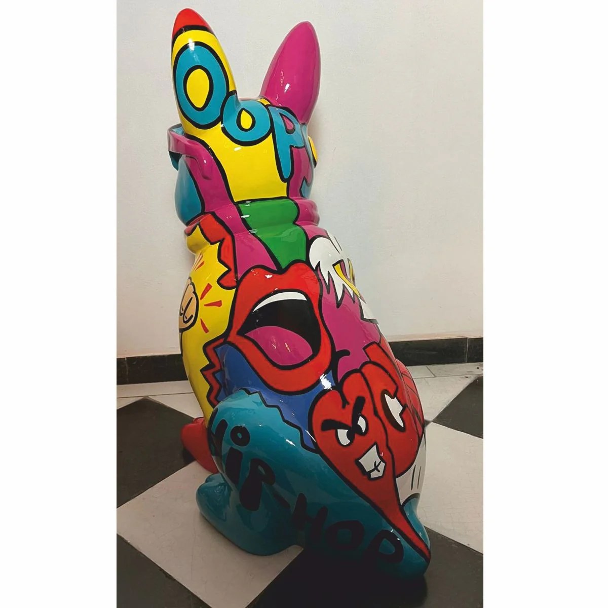 Casa Padrino escultura decorativa perro bulldog colorido A. 80 cm - Figura decorativa de jard¨ªn