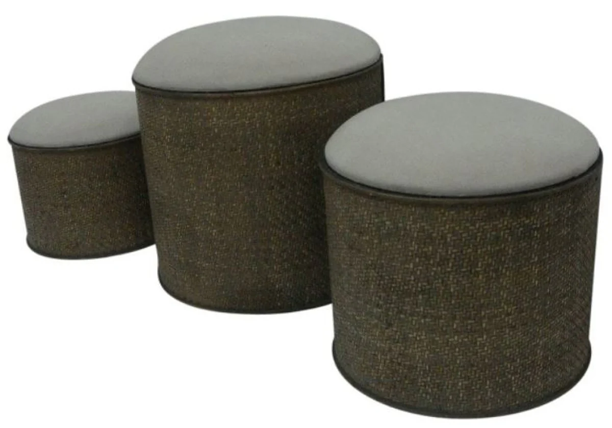 Casa Padrino Country Style Seat Block Set of 3 Dark Brown / Beige - Handmade Seat Blocks with Storage Space and Padded Seating Surfaces