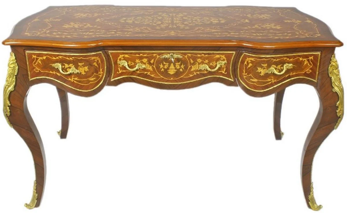 Casa Padrino escritorio barroco marr¨®n / oro 160 x 70 x A. 80 cm - Mesa de oficina hecha a mano de madera maciza con 3 cajones y aplicaciones de metal macizo - Muebles de Oficina Barrocos