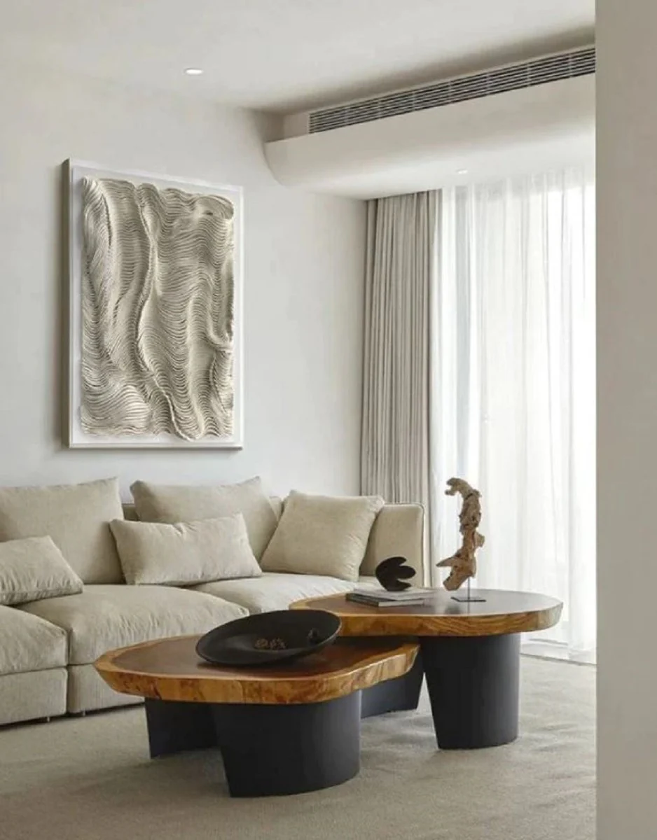 Casa Padrino Pintura al Óleo de Diseño de Lujo Beige / Blanco 80 x A. 110 cm - Pintura Pintada a Mano con Marco de Metal - Decoración de Pared de Diseño de Lujo - Accesorios Decorativos