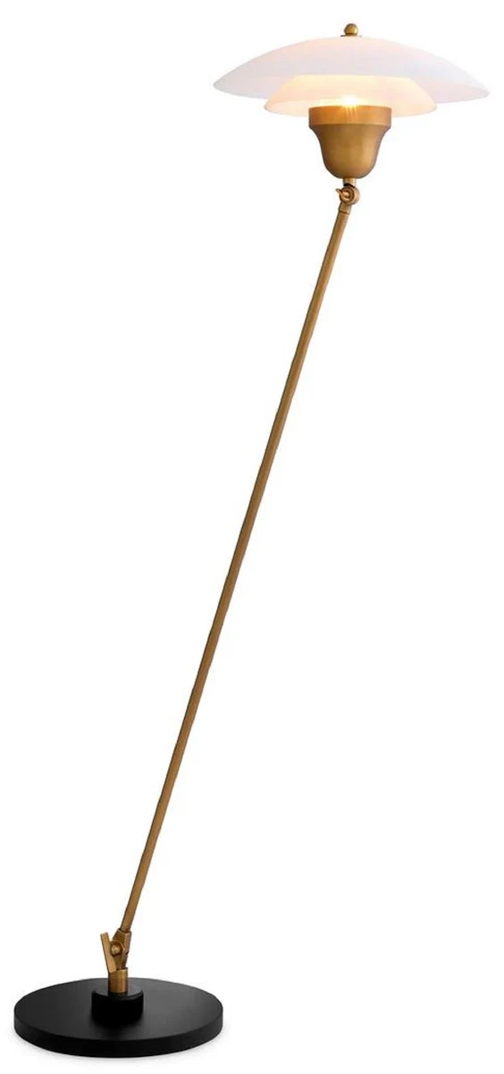 Casa Padrino lámpara de pie de lujo latón antiguo / blanco / negro Ø 39 x A. 155 cm - Lámpara de pie con pantalla redonda de cristal y pie de mármol - Lámparas de pie de lujo - Luces de lujo