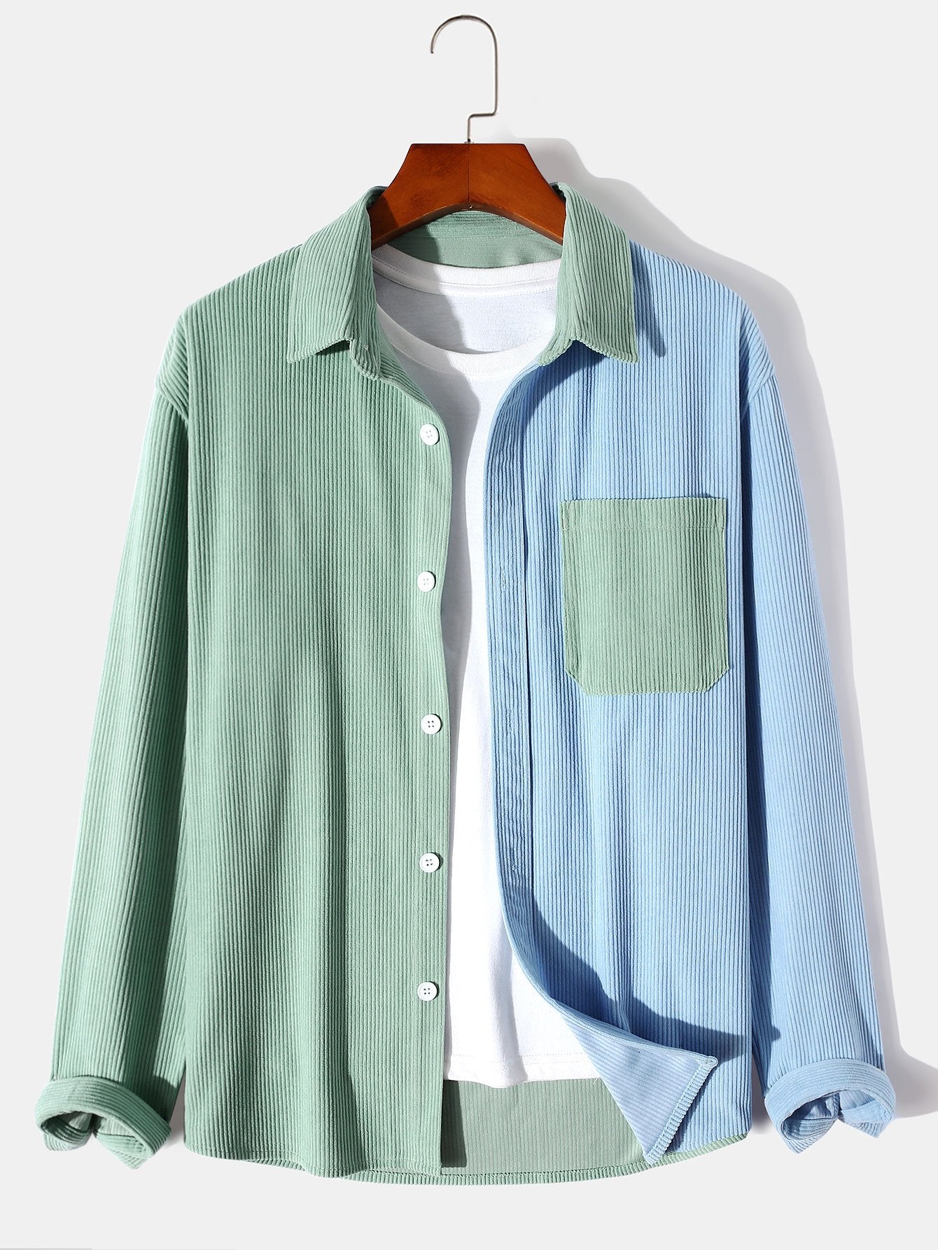 Long Sleeve Two Tone Corduroy Overshirt