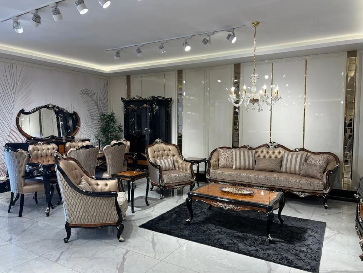 Casa Padrino mesa de centro barroco de lujo marr¨®n / negro / plata - Mesa de sal¨®n de madera maciza hecha a mano estilo barroco - Muebles de sal¨®n de lujo en estilo barroco - Muebles barrocos