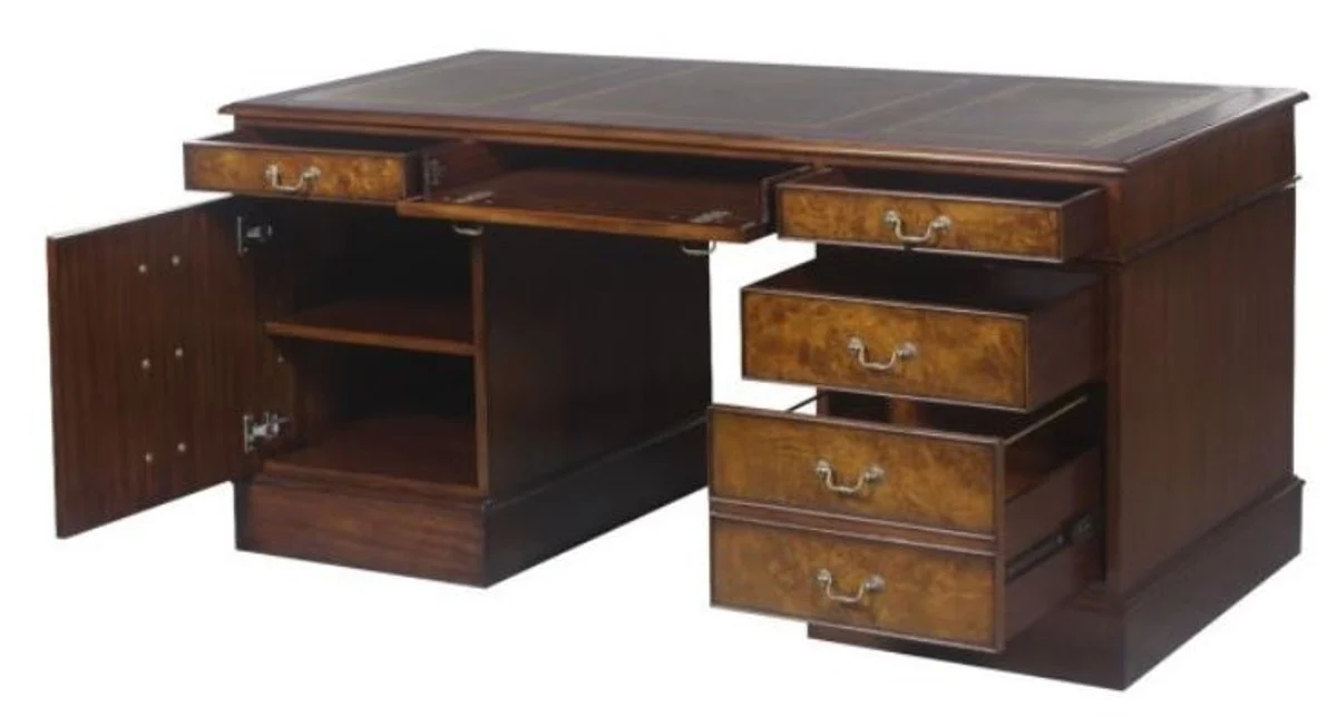 Casa Padrino escritorio de caoba marrón / verde 160,5 x 76 x H. 77 cm - Muebles de Oficina de Lujo