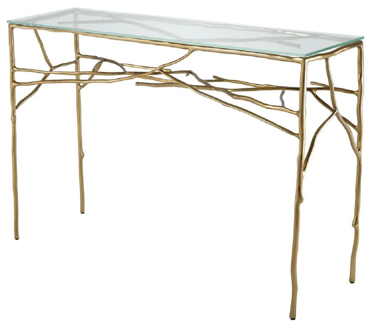 Casa Padrino mesa consola de lujo oro 118 x 34,5 x H. 78,5 cm - Consola con Tapa de Vidrio - Muebles de Lujo