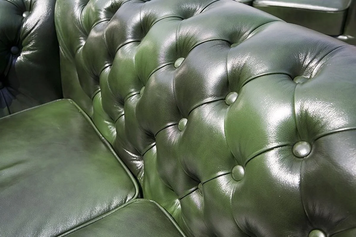 Casa Padrino lujo genuino cuero sof¨¢ 3 plazas verde oscuro 210 x 90 x H. 80 cm - Sof¨¢ Chesterfield