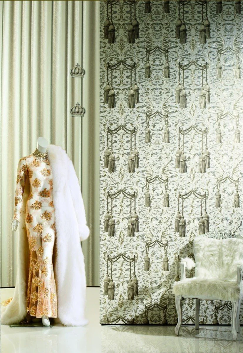 Harald Gl??ckler designer baroque non-woven wallpaper 52525 - beige / cream-gray / silver