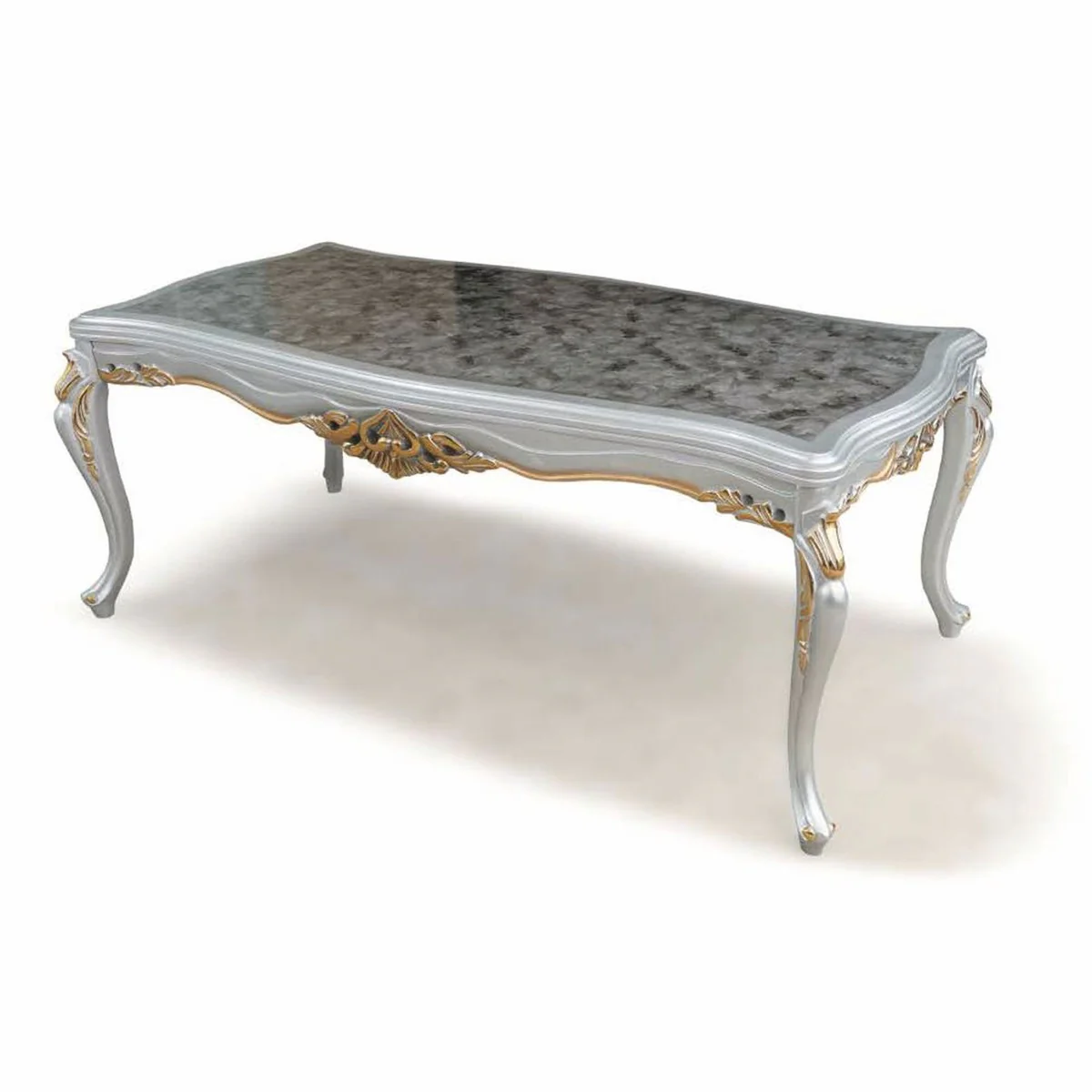 Casa Padrino Conjunto de Comedor Barroco de Lujo Gris / Plata / Oro - 1 Mesa de Comedor y 8 Sillas