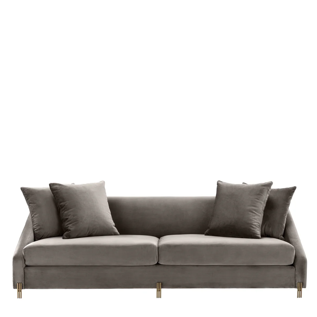 Casa Padrino Ssof¨¢ de terciopelo gris / Lat¨®n 223 x 94 x H. 73 cm - Sof¨¢ de Sal¨®n con 4 Almohadas - Muebles de Lujo
