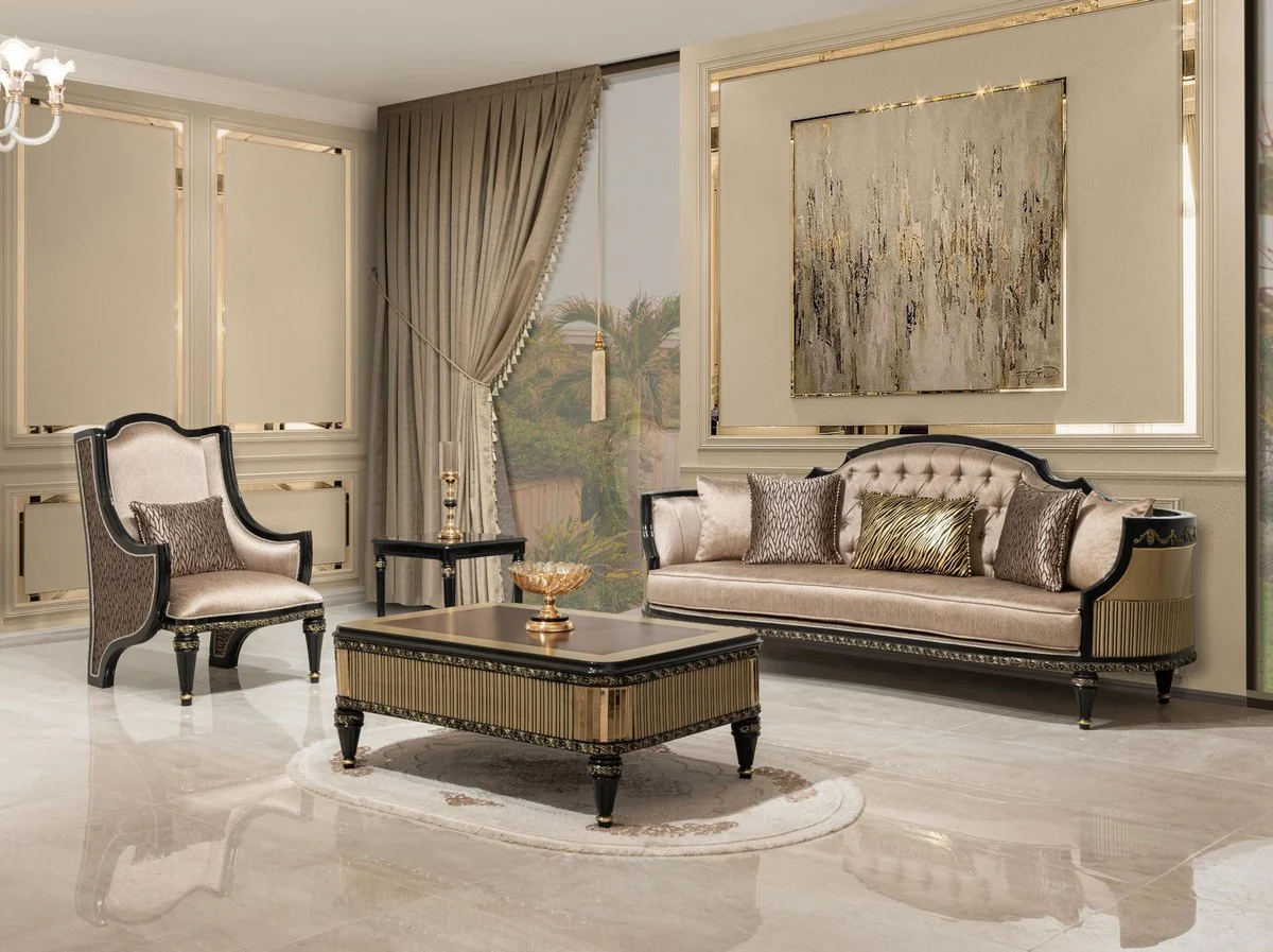 Casa Padrino mesa de centro barroco de lujo marr¨®n / negro / oro - Magn¨ªfica mesa de sal¨®n de estilo barroco - Muebles de sal¨®n estilo barroco - Muebles de lujo estilo barroco - Muebles barrocos