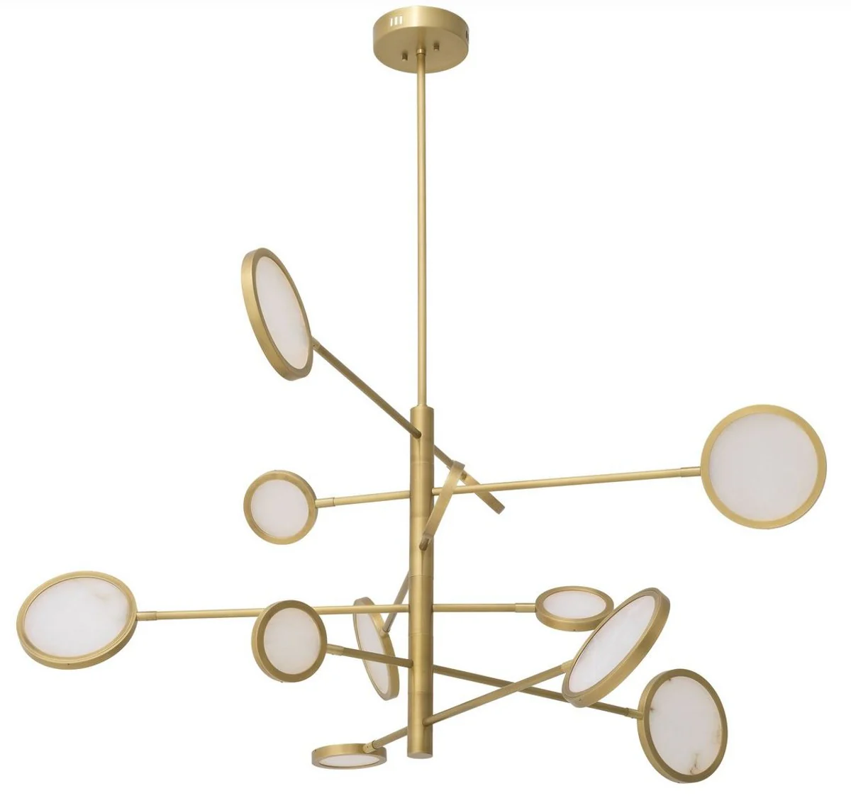 Casa Padrino lámpara de araña LED de diseño latón / alabastro Ø 136 x A. 68 cm - Lámpara de araña moderna con pantallas de alabastro - Calidad de Lujo