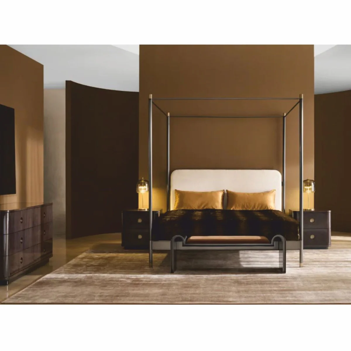 Casa Padrino Banco de Metal de Lujo Marr¨®n / Bronce 142 cm - Muebles de Hotel de Lujo