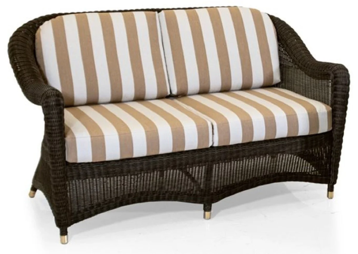 Casa Padrino sof¨¢ de jard¨ªn de lujo de 2 plazas marr¨®n oscuro / blanco / marr¨®n 140 cm