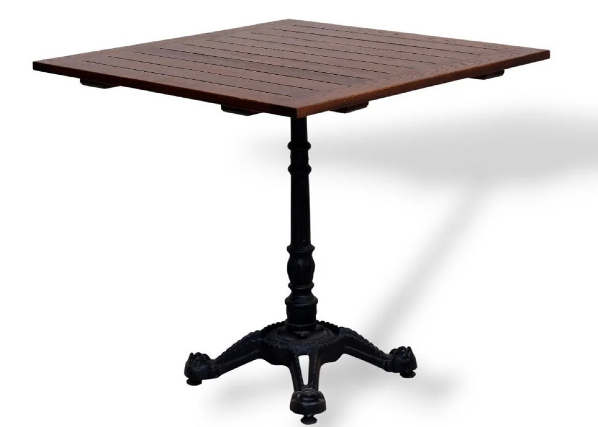 Casa Padrino Mesa de Comedor de Jard¨ªn de Estilo Industrial Marr¨®n Oscuro / Negro 70 x 70 A. 76 cm - Cuadrada con Tablero de L¨¢minas de Madera Maciza - Muebles de Estilo Industrial