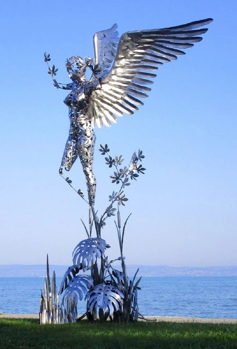 Casa Padrino escultura decorativa de lujo ¨¢ngel plata 200 x 145 x A. 370 cm - Enorme escultura de acero inoxidable - Figura decorativa de jard¨ªn enorme - Esculturas de jard¨ªn - Esculturas de metal