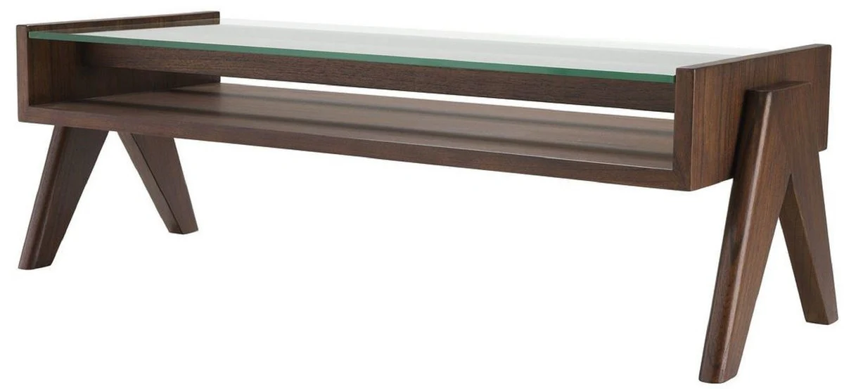 Casa Padrino mesa de centro de lujo marr¨®n 120 x 46 x A. 39,5 cm - Mesa de sal¨®n rectangular de madera maciza con tapa de vidrio - Muebles de sal¨®n de lujo