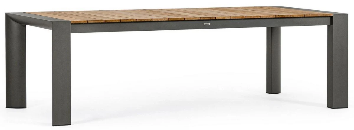 Casa Padrino mesa de jard¨ªn de lujo natural / gris 253-384 x 110 x A. 75 cm - Mesa de comedor de jard¨ªn extensible con tablero de teca y patas de aluminio - Muebles de jard¨ªn y terraza de lujo