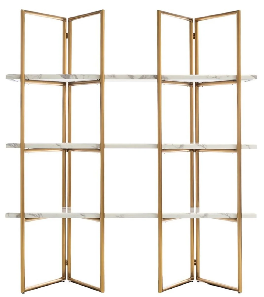 Casa Padrino armario de estanter¨ªa de lujo oro / blanco 165 x 46,5 x A. 185 cm - Armario de acero inoxidable con 3 estantes de m¨¢rmol artificial - Armario de Oficina - Muebles de Sal¨®n