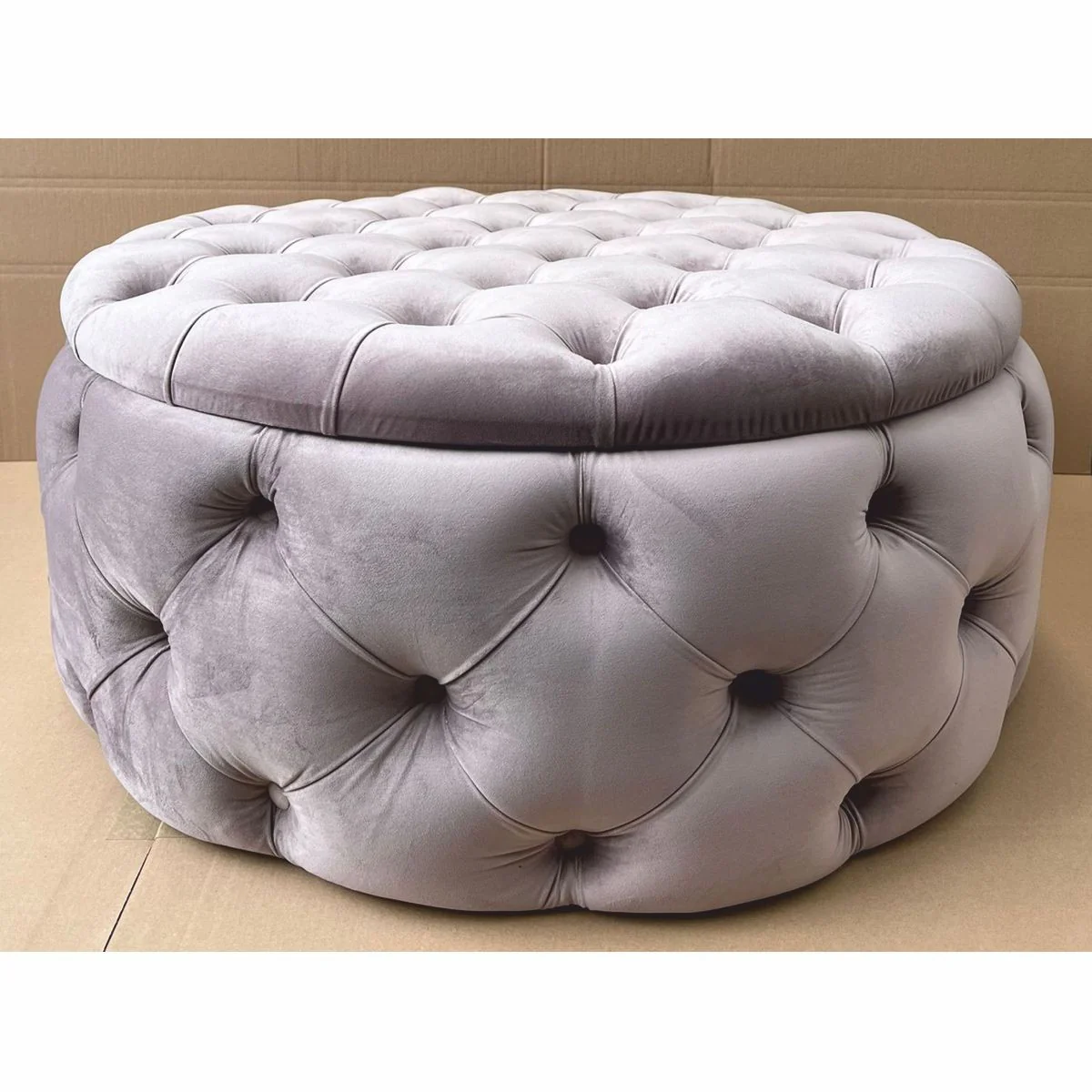 Casa Padrino taburete redondo Chesterfield de lujo con espacio de almacenamiento gris ? 100 x A. 45 cm