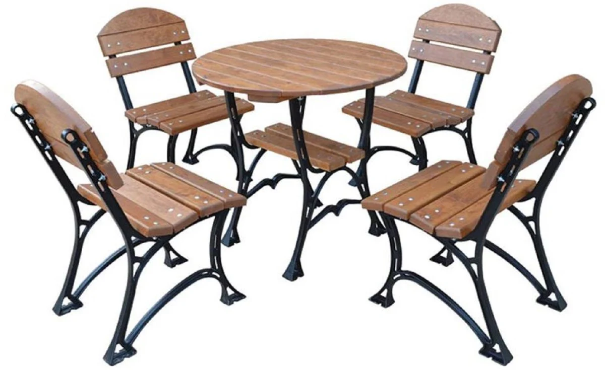 Casa Padrino conjunto de muebles de jardín Art Nouveau marrón / negro - 1 Mesa de Jardín y 4 Sillas de Jardín - Muebles de Catering de Terrazas de Jardín