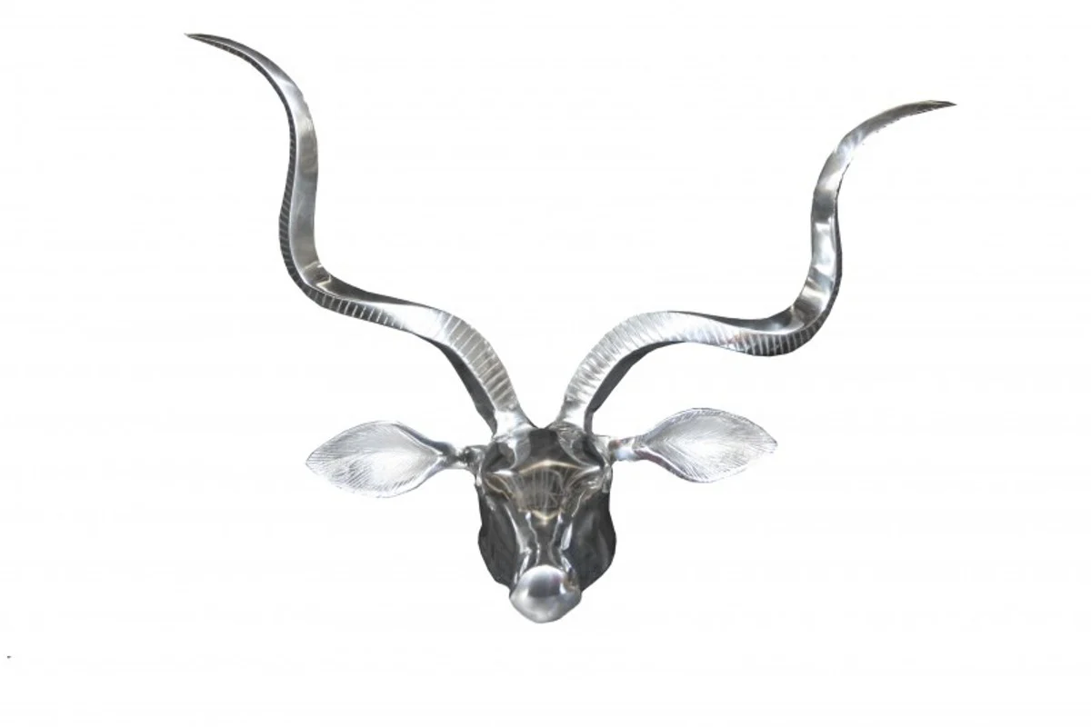 Casa Padrino designer decoration deer antlers in polished aluminum silver H 44 cm, W 56 cm - wall figure - antlers - antlers wall