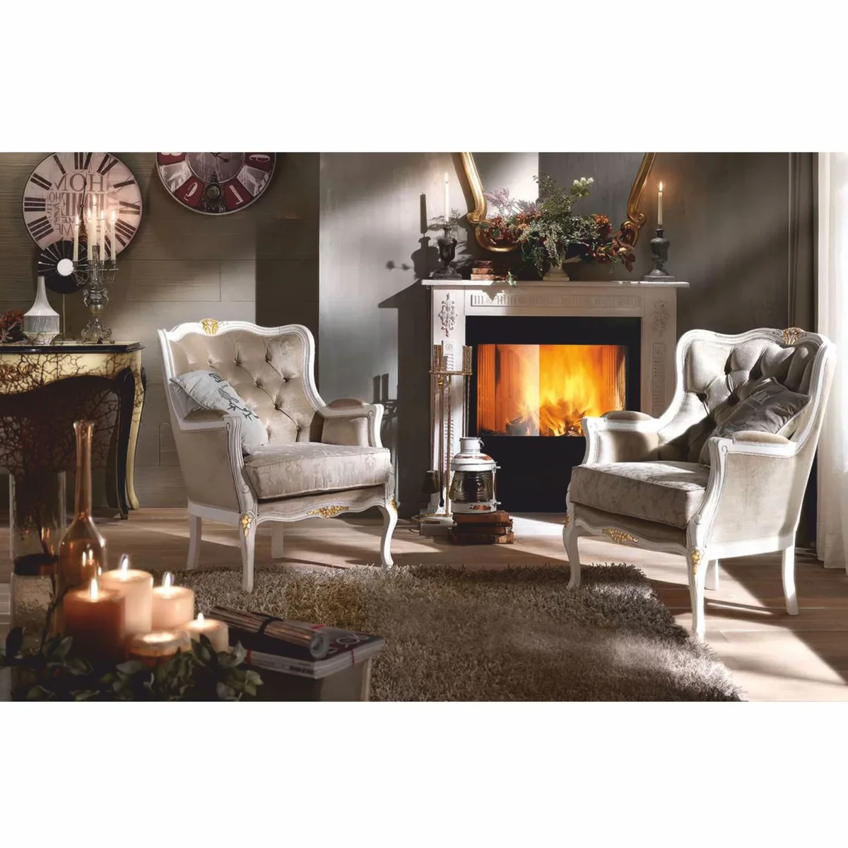 Casa Padrino sill¨®n barroco de lujo en terciopelo marr¨®n / blanco / oro - Muebles barrocos - Hecho en Italia