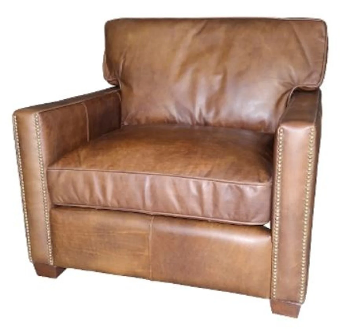 Casa Padrino luxury leather armchair vintage light brown 100 x 100 x H. 89 cm - Genuine Leather Furniture
