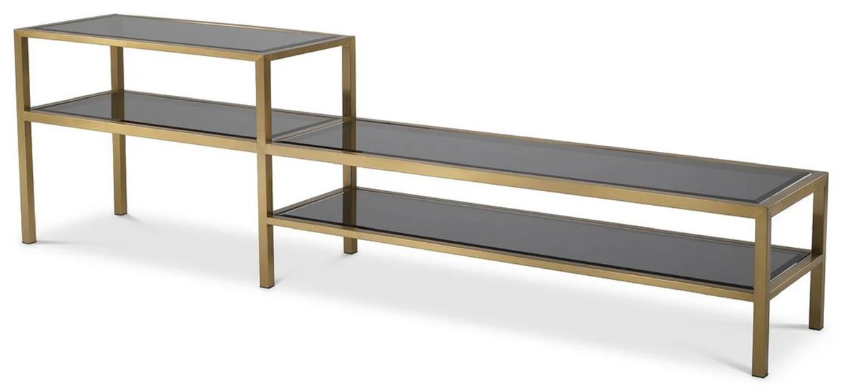 Casa Padrino armario de TV de lujo latón / gris 230 x 45,5 x A. 65 cm - Aparador de acero inoxidable con tapas de vidrio tintado - Muebles de salón de lujo