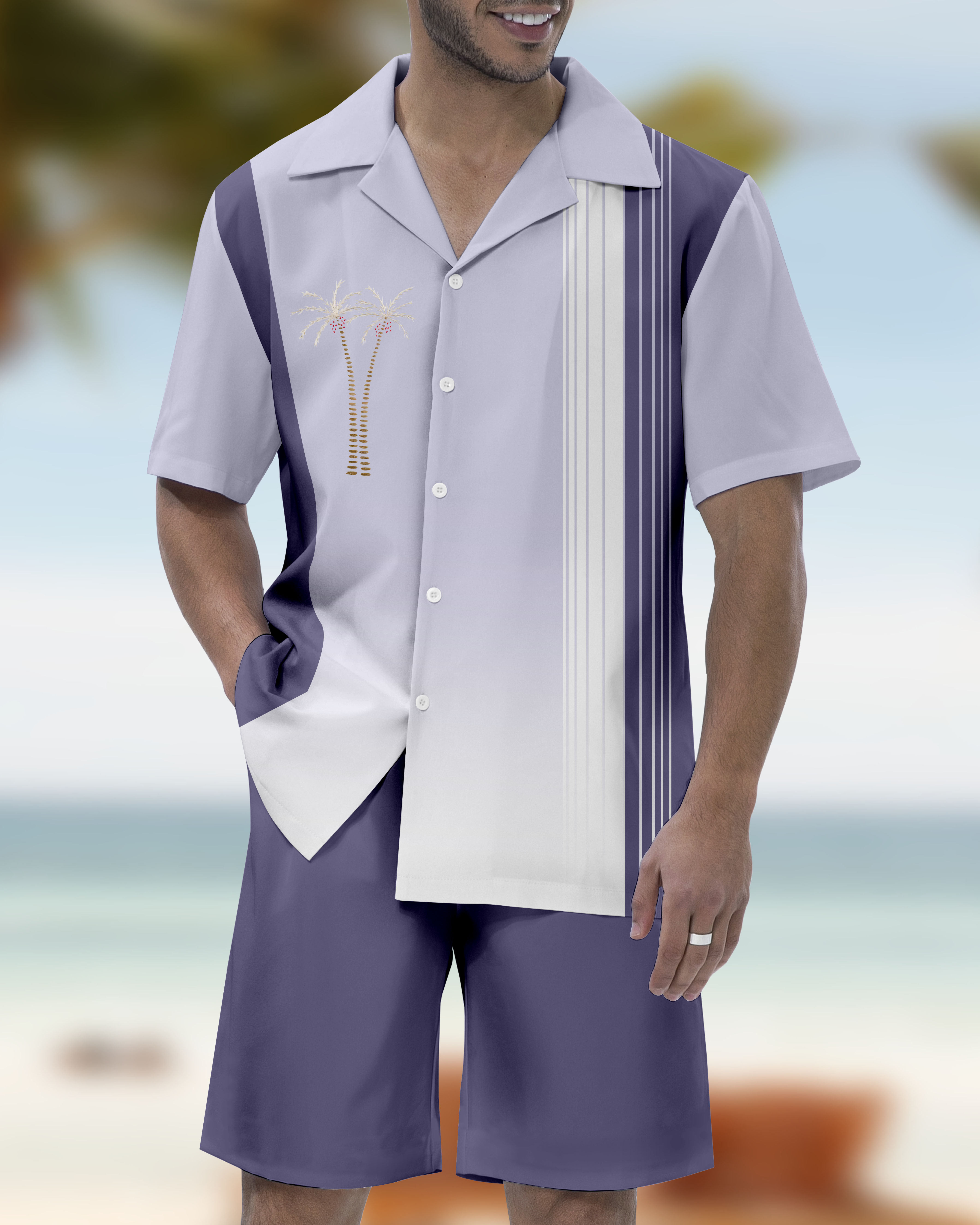 Men's Parrot Head Party Hawaiian Cuban Collar Short Sleeve Shirt Set 058